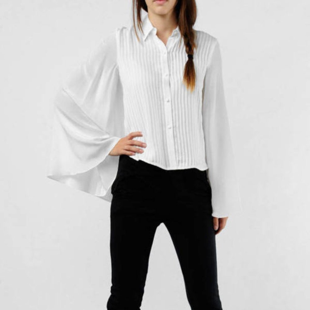 ALEXANDER WANG WHITE PLEATED CAPE BACK SHIRT